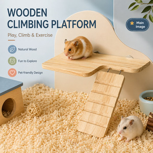 Plataforma en forma de L de madera maciza para hámster, 32x16cm, con escalera, muebles para mascotas de interior para animales pequeños - Product Image 3