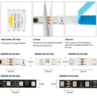 Lampu setrip Led WS2814 DC12V 24V, lampu setrip Led 4 dalam 1 piksel dapat disesuaikan, SK6812 RGBW WS2811 RGBWW RGBCW 5050, lampu Led 3pin IP30 67