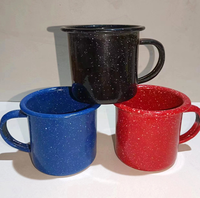 Tasses à café en céramique émaillées créatives rétro colorées à pois noirs et blancs épaissis, personnalisables avec logo, pour pique-nique, voyage en extérieur et fêtes