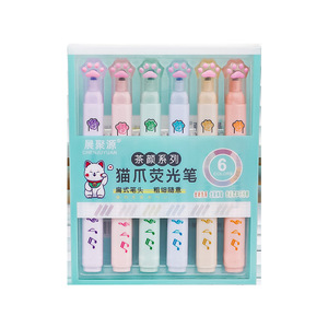 ปากกาเน้นข้อความ6สีลายแมวการ์ตูนน่ารักๆชุดปากกามาร์กเกอร์ปลายเฉียง - Product Image 5
