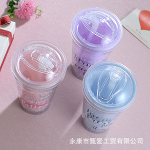 Creative NIS Double Layer Star Plastic Cup With Sliding Lid Glitter Straw Party Drinkware 2 Piece Set - Product Image 4
