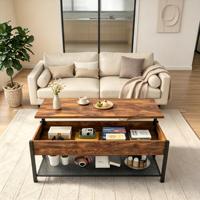 Table basse moderne extensible avec plateau relevable, compartiment caché, plateau en bois, structure en bois, hauteur réglable, meubles pour la maison