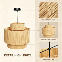 Lampe suspendue en raphia naturel tressé à 3 niveaux, abat-jour superposé, style bohème côtier, pour salle à manger, îlot de cuisine, décoration intérieure