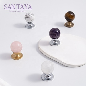 Santaya实心黄铜水晶拉手厨房橱柜拉手天然石材拉手衣柜梳妆台抽屉旋钮家具小旋钮 - Product Image 2