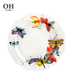 Nouvelle Assiette <span class=keywords><strong>en</strong></span> Céramique Biodégradable et Durable, Style Rétro, Motif Papillon, Feuille et Insecte, Dentelle de Lotus, pour Mariage - Product Image 3