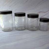 60ml 100ml 300ml 360ml 400ml 500ml 750ml Bocaux en verre à large ouverture et face droite avec couvercle en plastique noir