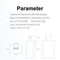 Cargador de Pared USB A de 5V 2A 10W con Enchufe Estadounidense, Certificado por FCC, CEC y DOE, para iPhone, Samsung y Teléfonos Móviles