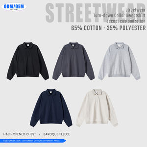 Sudadera de Forro Polar Oversize para Hombre, Estilo Urbano, Cuello Vuelto, Abertura Parcial en el Pecho, Diseño Liso, Colección Otoño - Product Image 3