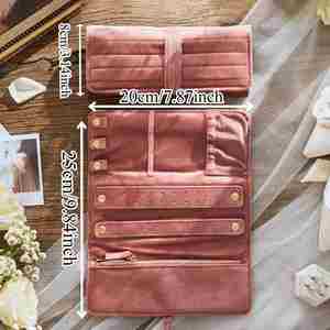 Personalized Velvet Jewelry Roll Organizer - Custom <b>Initial</b> Travel Jewelry Case for Necklaces, <b>Rings</b>, Earrings & Bracelets - Product Image 4