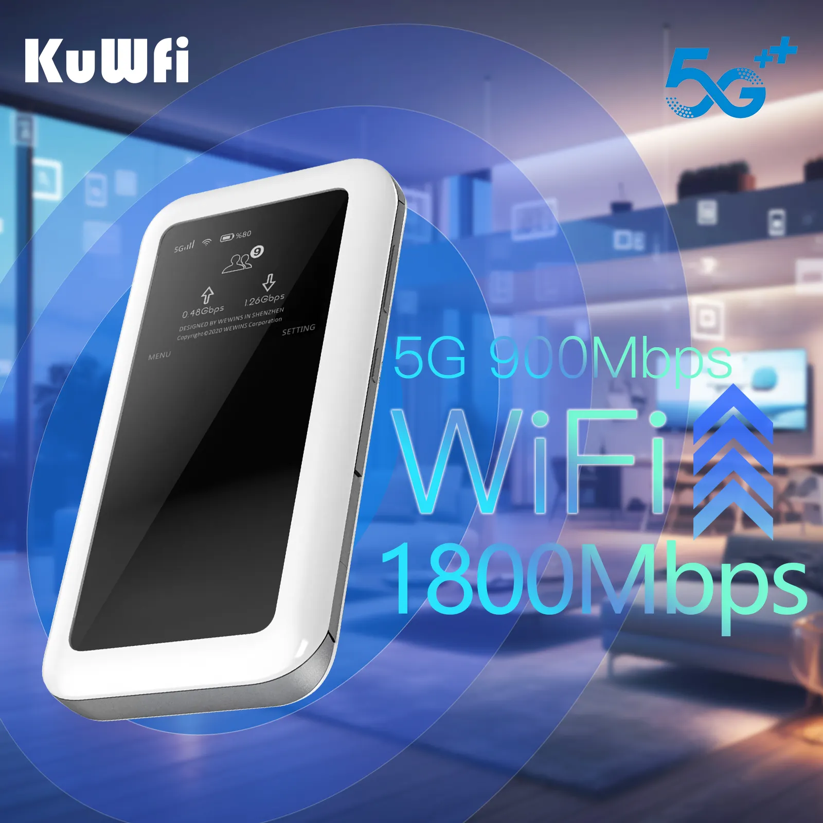 ตัวอย่างบริการ KuWFi eSim พ็อกเก็ตเราเตอร์ wi-fi 5g NSA SA dual band wifi6 มือถือเราเตอร์ wifi 5g สําหรับการใช้งานกลางแจ้ง