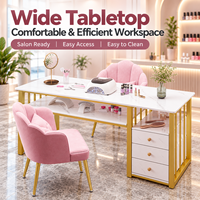 Table de manucure pour salon de beauté avec plateau style marbre et rangement pour les acheteurs en gros