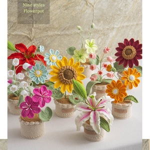 Producto terminado Plantas de maceta de simulación grande Flores tejidas artificiales Hilo de lana eterno simulado Flor de punto - Product Image 6