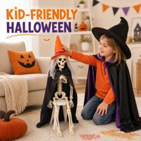 SIPKLR Mini-squelette de sorcière articulé de 40 cm pour décoration d'Halloween à poser sur le bureau ou à accrocher