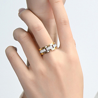 CAOSHI OEM Dainty géométrique chaîne Design deux tons plaqué zircon cubique anneaux pour femmes fiançailles mariage CZ anneaux bijoux