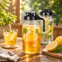Pichets et bocaux en verre borosilicate transparent à large ouverture, hermétiques, avec couvercle et poignée en plastique, pour thé glacé, café, lait