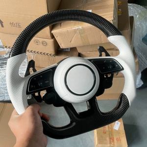 Avec bouton de démarrage <span class=keywords><strong>S</strong></span>-<span class=keywords><strong>Line</strong></span> Demi-volant en cuir de carbone pour <span class=keywords><strong>Audi</strong></span> Q8 SQ8 A3 A4 B9 A5 B8 A6 C7 A7 S3 S4 RS3 RS5 RS7 RS6 C8 - Product Image 2