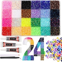 Perlengkapan Kuku Rhinestone Private Label Aksesoris Seni Kuku Resin Flatback AB 42 Grid Campuran Warna Kit Rhinestone Kuku Lem