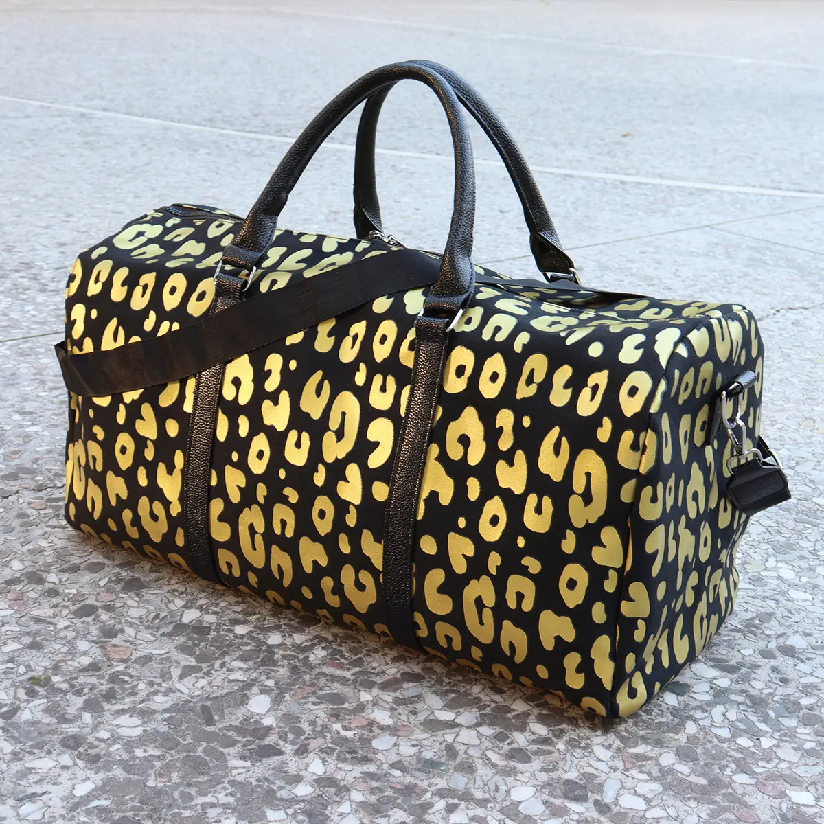 Große Kapazität Gold Silber Leoparden muster Gepäck tasche Abnehmbare Camping Reisetasche Damen Einkaufstaschen