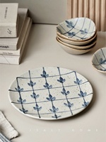 Assiette à dîner en porcelaine bleue et blanche faite à la main, style américain, peinte à la main, écologique, vaisselle pour la décoration de la maison
