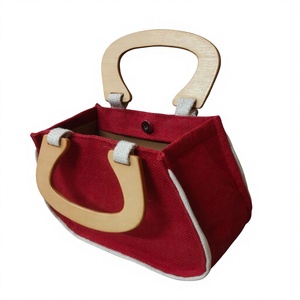 Cute Looking <b>Mini</b> Jute <b>Bag</b> with Round Wood Handles Small Size for shopping gifting Canvas Shopping HandBag for girls - Product Image 2
