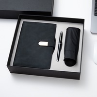 Coffret Cadeau d'Affaires de Luxe Vert Foncé Personnalisé avec Logo, Carnet A5 à Couverture en Cuir, Stylo Métallique Sérigraphié, 5 Pliants Promotionnels