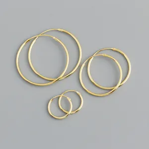 Fashion Fashion Jewelry 925 Sterling Silver Minimalist Big Hoop Earrings Women 12MM 22MM 28MM Gold Plated Round Hollow Earrings Set