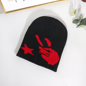Chapeaux personnalisés Mains d'argent Motif étoile Bonnet tricoté Jacquard Tête de mort Chapeaux d'hiver - Product Image 4
