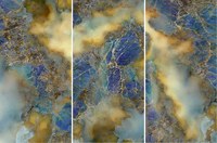 Azul Bahia, dalle mince en pierre frittée aspect onyx bleu poli, luxe léger haut de gamme, étanche, pour murs, sols, escaliers, halls et extérieur