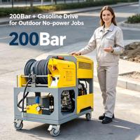 Machine de nettoyage des égouts à moteur essence JZC 2050, 200 bars, 50 LPM, 27 CV, jet d'eau haute pression pour les systèmes de drainage routier