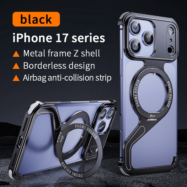 Premium Z Type Magnetic Metal Phone Case for I Phone 13 14 15 16 Pro Max Removable Holder Shockproof Shell Wireless Charging
