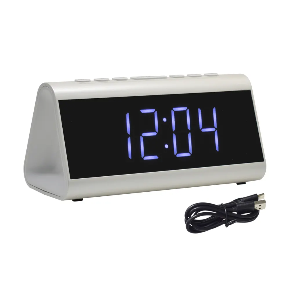 Недорогая оптовая продажа OEM настольная сигнализация с Snooze ЖК-цифровой памяти FM/AM радио Будильник для дома спальни белый