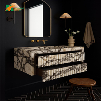 Meuble-lavabo de salle de bain en pierre naturelle moderne de luxe MT, lavabo en marbre cannelé fait main pour hôtels et appartements, dessus de meuble-lavabo en marbre