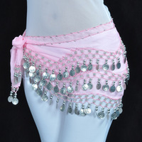Écharpe de danse orientale pour femmes, bleue, avec 128 pièces de monnaie en or/argent et paillettes, très populaire