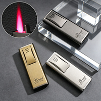 Briquet moderne BD270 à flamme rouge coupe-vent, allumage par tirage, en métal, rechargeable au butane, vente en gros
