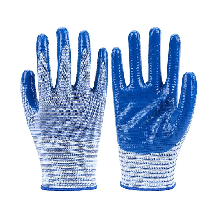 Sarung tangan mantel poliuretan 15G, untuk kerja lapisan nitril busa umum Pvc sarung tangan dilapisi karet nilon spandeks Liner lapisan ganda