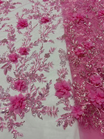 Tissu en dentelle à paillettes 3D blanc pur NI.AI, tissu en maille de haute qualité, broderie appliquée, fleur 3D, tulle, dentelle pour robe de mariée LY4266