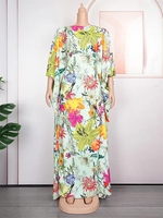 Longues Robes de Bal en Mousseline Abayas Dashikis Imprimé Floral Ample Boubou Vêtements de Fête Africains Complets pour Femmes