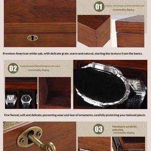 Boîte de présentation de montre en bois, artisanat de bronzage, couvercle rabattable, pompon, rectangulaire, style européen, luxe léger, cadeau spécial pour montre - Product Image 3