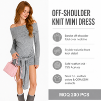 Gaun Rajut Wanita LOGO Kustom, Rajutan Lengan Panjang Off-Shoulder Warna Solid, Fashion Musim Dingin Campuran Asetat, Pabrik OEM & ODM