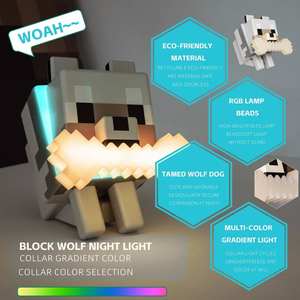 Veilleuse <span class=keywords><strong>Minecraft</strong></span> en forme de loup, dégradé RGB, lampe chien loup domestique pour la décoration de chambre d'enfant, veilleuse LED écologique - Product Image 1