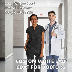 Tenues d'hiver unisexes personnalisées en coton et polyester blancs à manches longues pour médecins et personnel hospitalier - Product Image 2