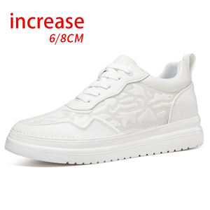 Nouvelles Chaussures de Sport Blanches pour Hommes, Mode Automne, Décontractées, en Cuir de Vachette Gaufré à Motifs, Semelle Épaisse Rehaussante de 8 cm, avec Doublure en Maille - Product Image 1
