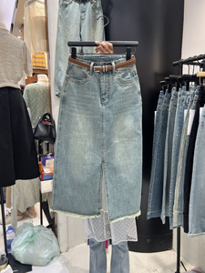 Falda Maxi Vaquera de <span class=keywords><strong>Mujer</strong></span> con Bolsillos, de Cintura Alta, Estilo A-Line, Elástica y a la Moda, Venta al por Mayor - Product Image 4