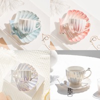 Tasse à café de luxe en coquille de perle soucoupe à café créative ensemble de tasses à café en céramique tasse à thé au lait