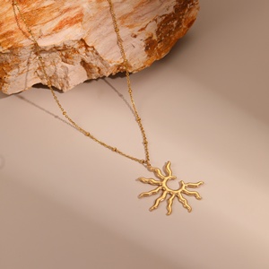 KITI Bold Artistic <strong>Jewelry</strong> 18k Gold Stainless Steel <strong>Abstract</strong> Sun Pendant Statement Necklace for Women - Product Image 4