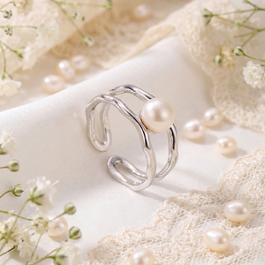 Adjustable Copper Wavy Double Wire Freshwater Pearl <b>Open</b> <b>Ring</b> Irregular Artistic Pearl Jewelry for Women Gift - Product Image 4