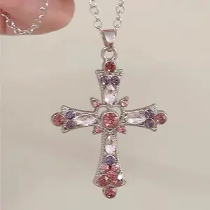 2024 Fashion Y2K Cross Pendant Necklaces Gothic Water-wave Chains Necklaces Sweet Spice Women Girls