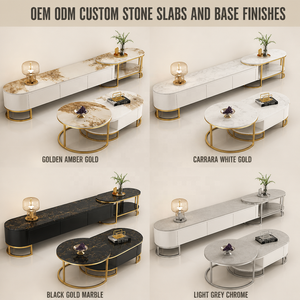 <span class=keywords><strong>Table</strong></span> Basse Ovale Moderne de Luxe en Bois et Marbre, Extensible, Dorée, pour Salon, avec Tiroirs, Meuble Design en Acier Inoxydable - Product Image 5