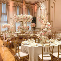 Décoration de Table d'événement d'intérieur de luxe or métal clair centres de mariage hexagone fleur support mariage
