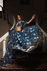 Ethnique Bluebell Modal Chanderi Soie Bleu Lehenga avec Impression Numérique Et Dentelle Travail Organza Dupatta Ensemble Pour La Mariée - Product Image 6